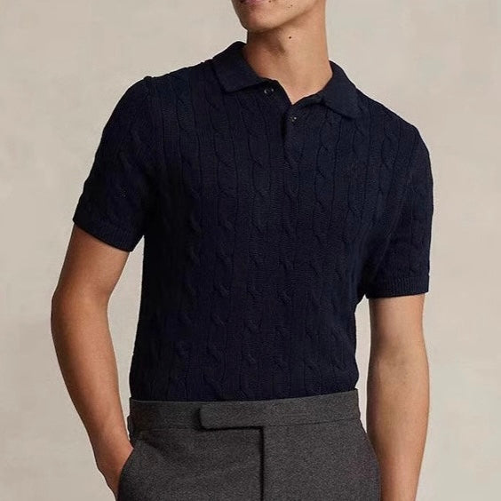 FLORENCE Cable Knit Polo – Men’s 100% Cotton Short Sleeve Polo Shirt with Textured Knit Design