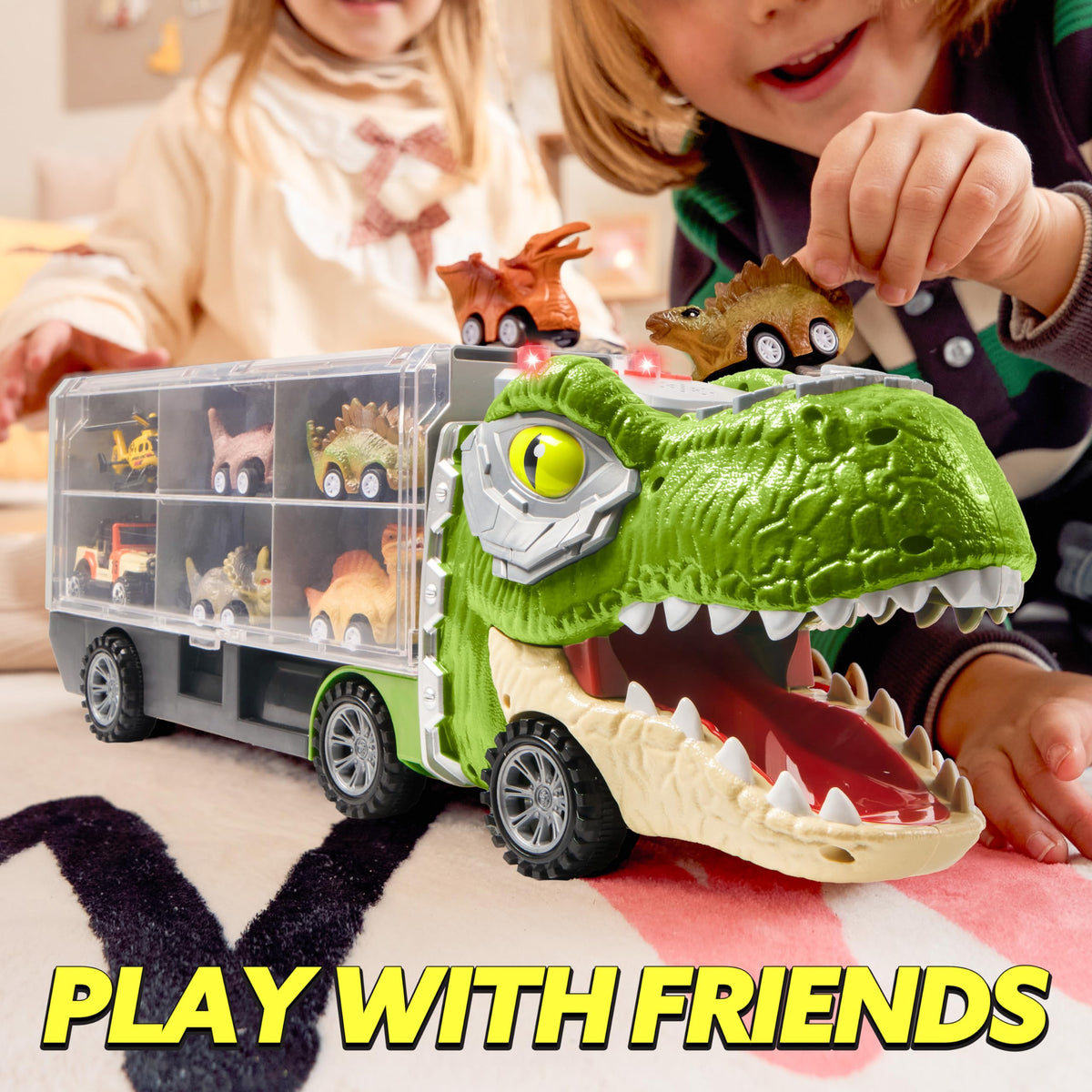 13 in 1 Dinosaur Transport Carrier Truck with Mini Car Set – Ventayo