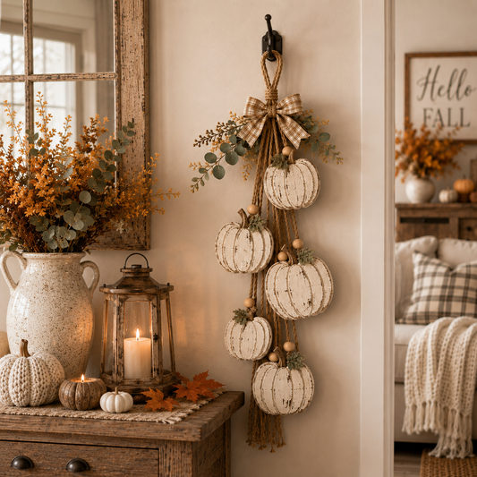 Ventayo – Rustic White Pumpkin Hanging Swag