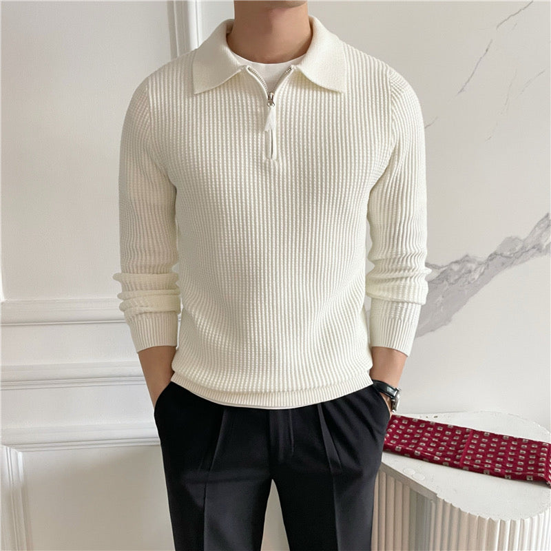 GONGJU Gebreide Trui met Rits – Heren 100% Katoen Gebreide Half-Rits Pullover met Geribbelde Textuur