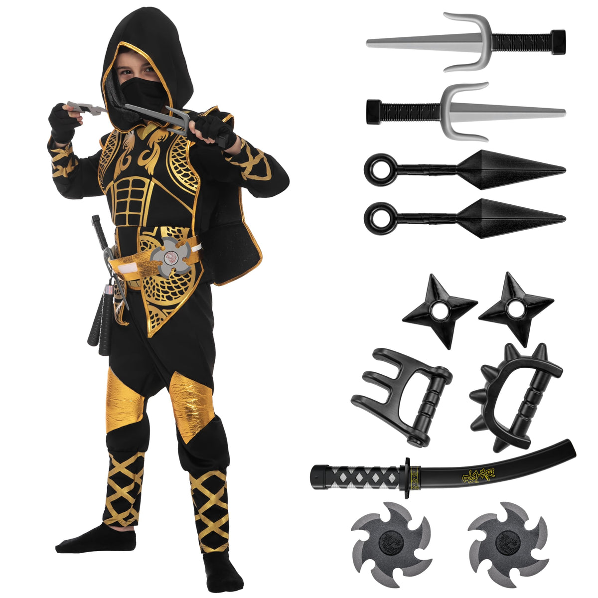 Kids' Golden Halloween Ninja Costume Set – Ventayo