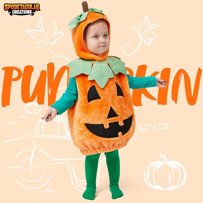 Baby Pumpkin Costume with Green Leaves - Toddler Halloween Outfit – Ventayo