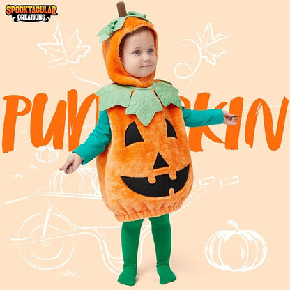 Baby Pumpkin Costume with Green Leaves - Toddler Halloween Outfit – Ventayo