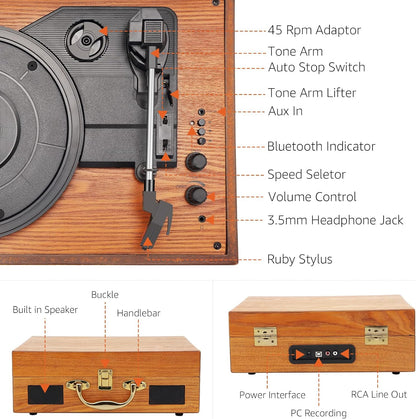 Vintage Suitcase-Style Vinyl Turntable Record Player