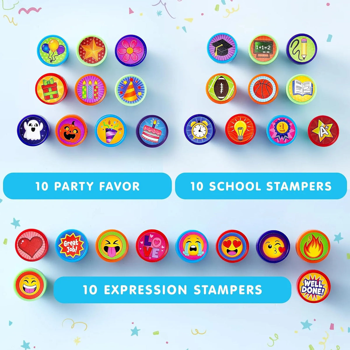 50Pcs Assorted Stamps for Kids Self-Ink Stamps with 50 Designs – Ventayo