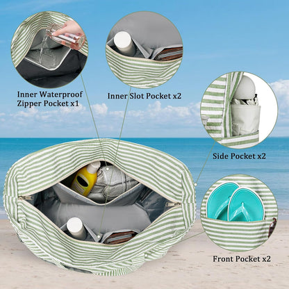 Ventayo – Coastal Collection | Large Waterproof Beach Tote Bag with Zipper & Wet Pocket | Versatile for Travel, Gym, and Grocery