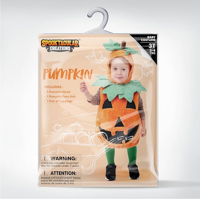 Baby Pumpkin Costume with Green Leaves - Toddler Halloween Outfit – Ventayo