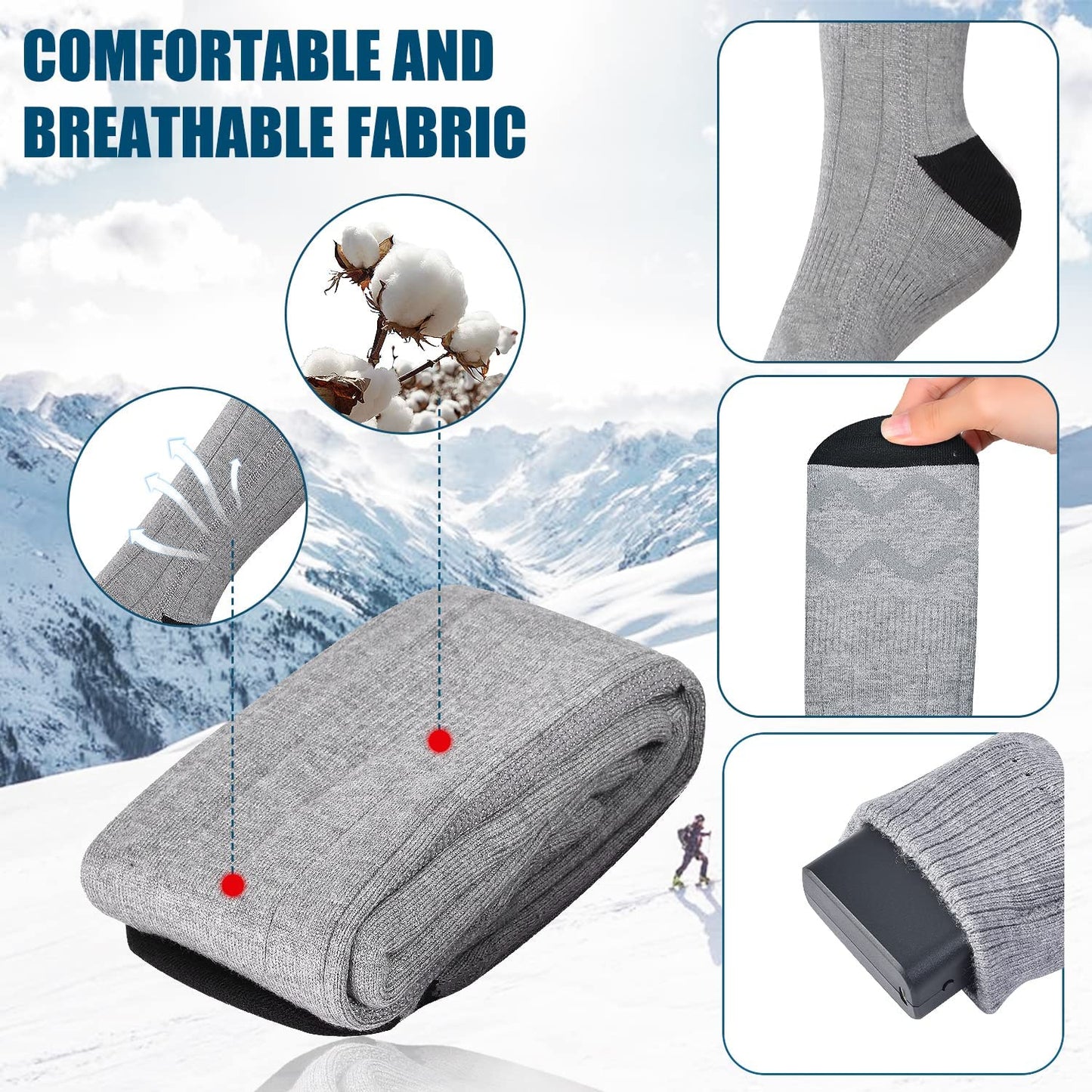 Electric Battery-Operated Rechargeable Self-Heating Heated Socks For Men And Women