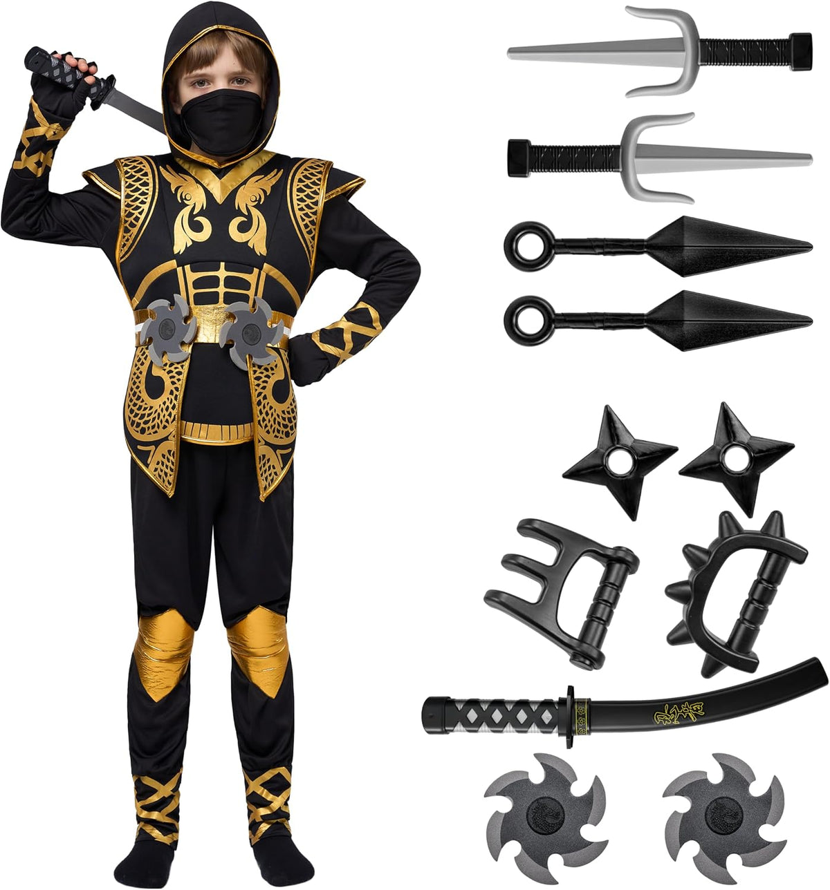 Kids' Golden Halloween Ninja Costume Set – Ventayo