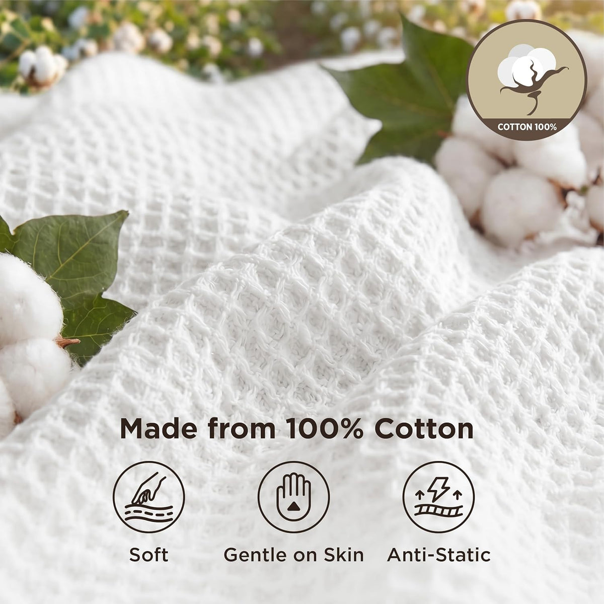 Ventayo – 100% Cotton Queen Blanket with Cooling Waffle Weave | Soft & Breathable for Summer Comfort