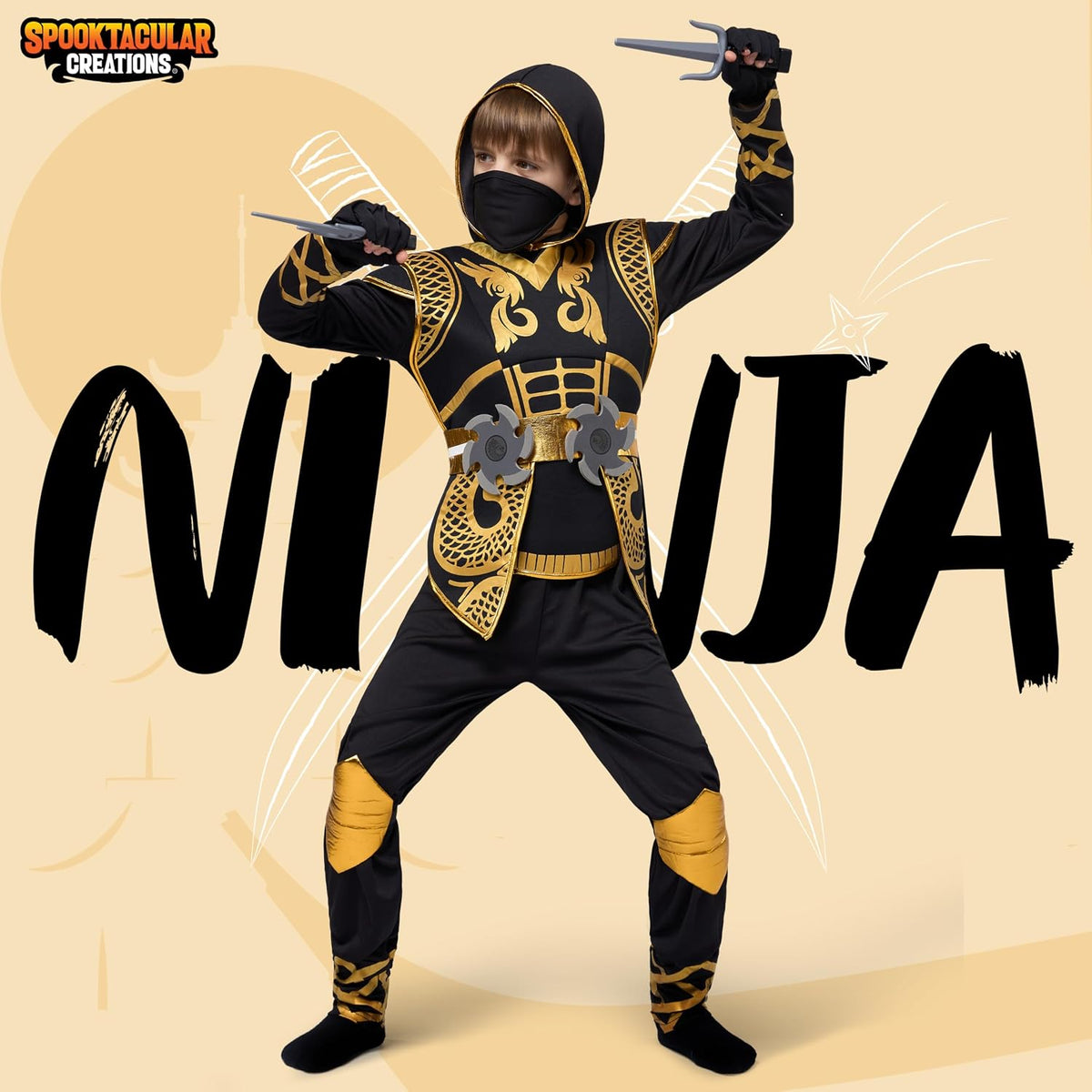 Kids' Golden Halloween Ninja Costume Set – Ventayo