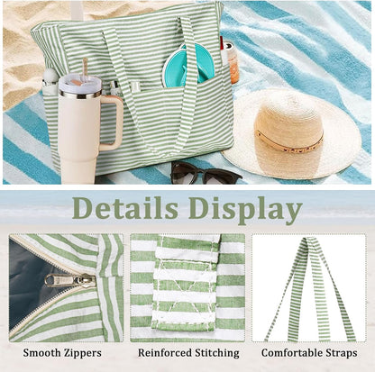Ventayo – Coastal Collection | Large Waterproof Beach Tote Bag with Zipper & Wet Pocket | Versatile for Travel, Gym, and Grocery