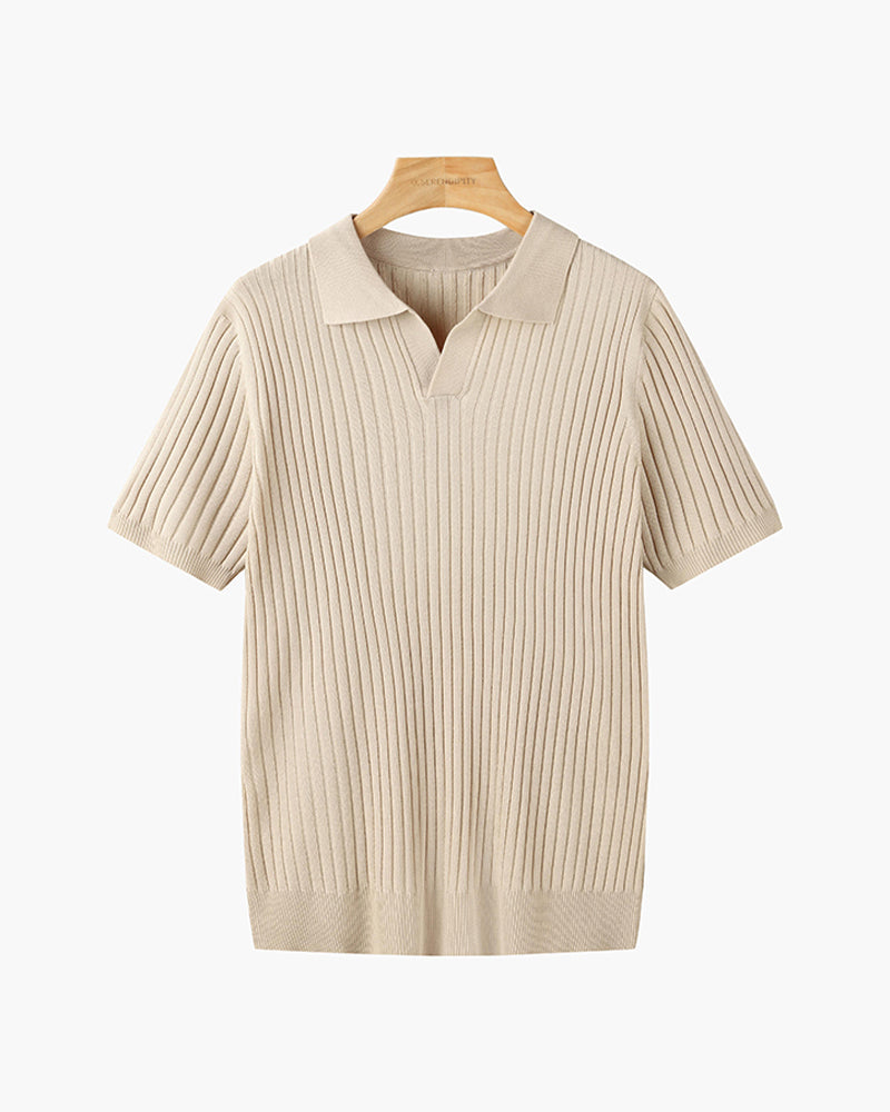 CHUNCHEON Casual Polo – Men’s Cotton-Blend V-Neck Polo Shirt with Ribbed Texture