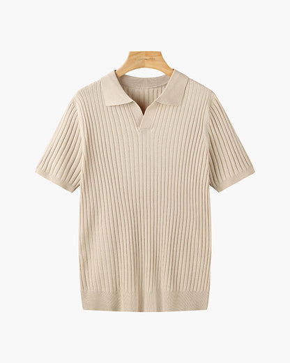 CHUNCHEON Casual Polo – Men’s Cotton-Blend V-Neck Polo Shirt with Ribbed Texture