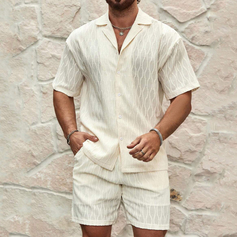 Mykonos Men’s Summer Outfit Set – Woven Cotton Shirt & Matching Shorts