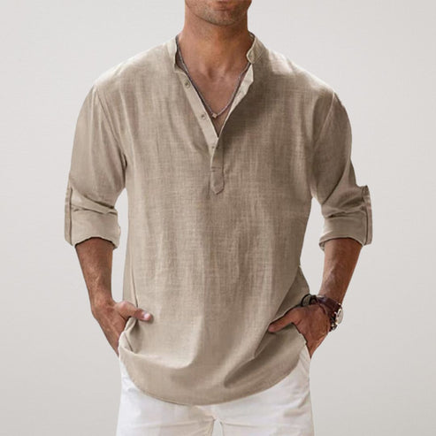 CAPRI Men’s Linen Summer Shirt – Breathable 100% Linen with Rolled-Up Sleeves