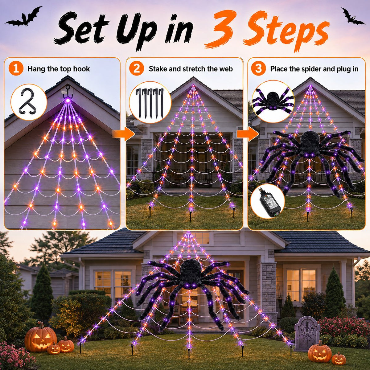 Giant Purple LED Spider Web Lights – Ventayo