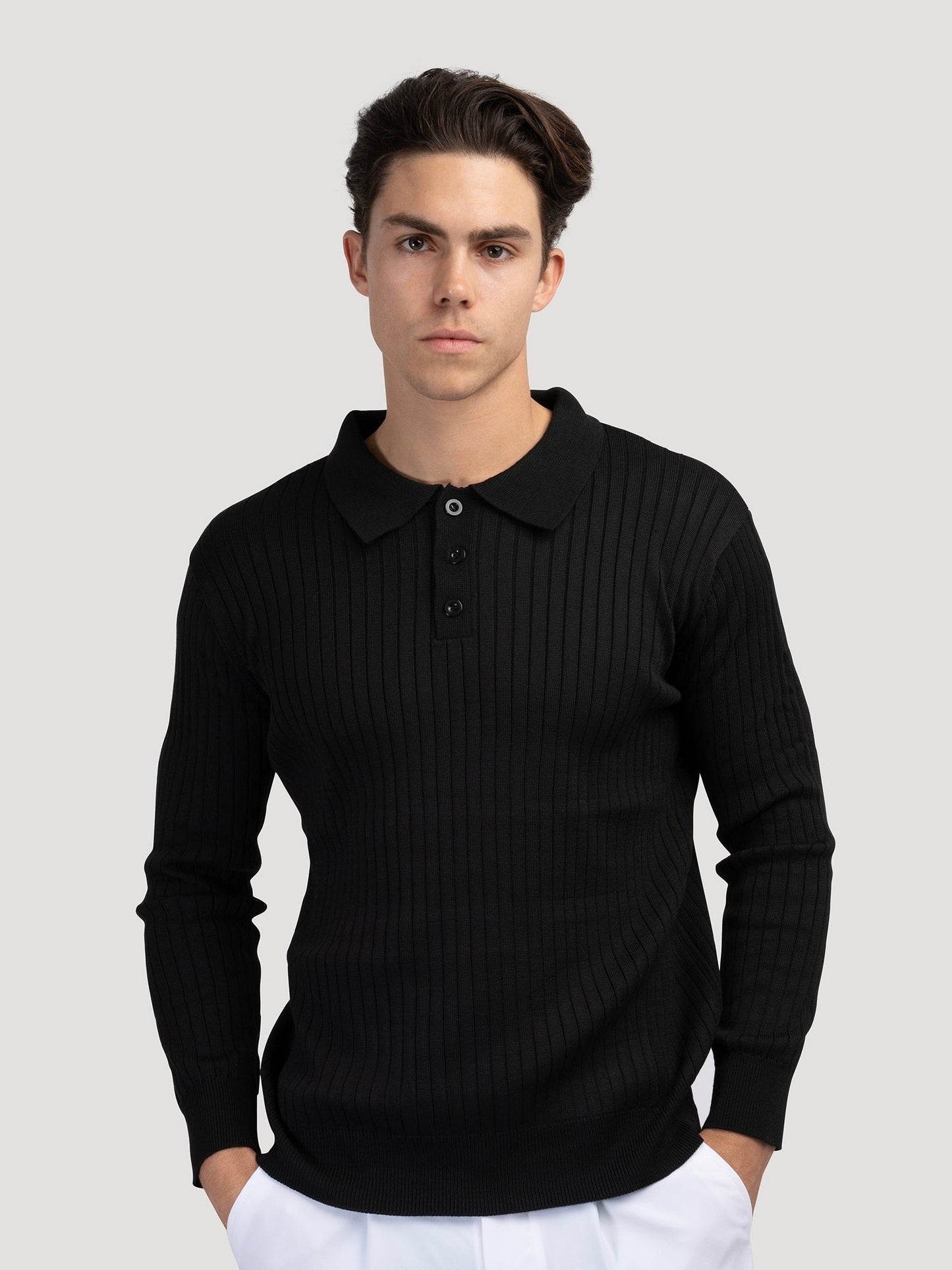 SEOJIN Old Money Polo – Men’s 100% Cotton Buttoned Collar Long Sleeve Polo Shirt