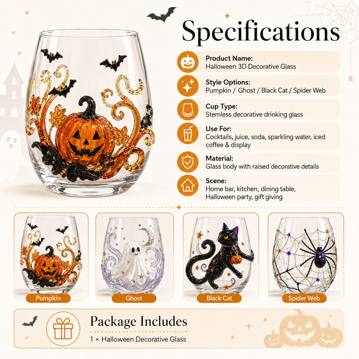 SpookySip – Artisan Halloween Drinking Glass
