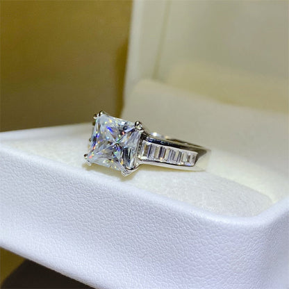 Radiant Square 3 Carat Moissanite Silver Ring