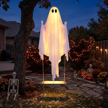 5 FT Hanging Swing Ghost - Light-Up Halloween Outdoor Decoration – Ventayo