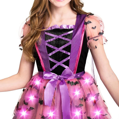 Girls Light Up Witch Costume - Kids Halloween Set with Hat & Broom – Ventayo