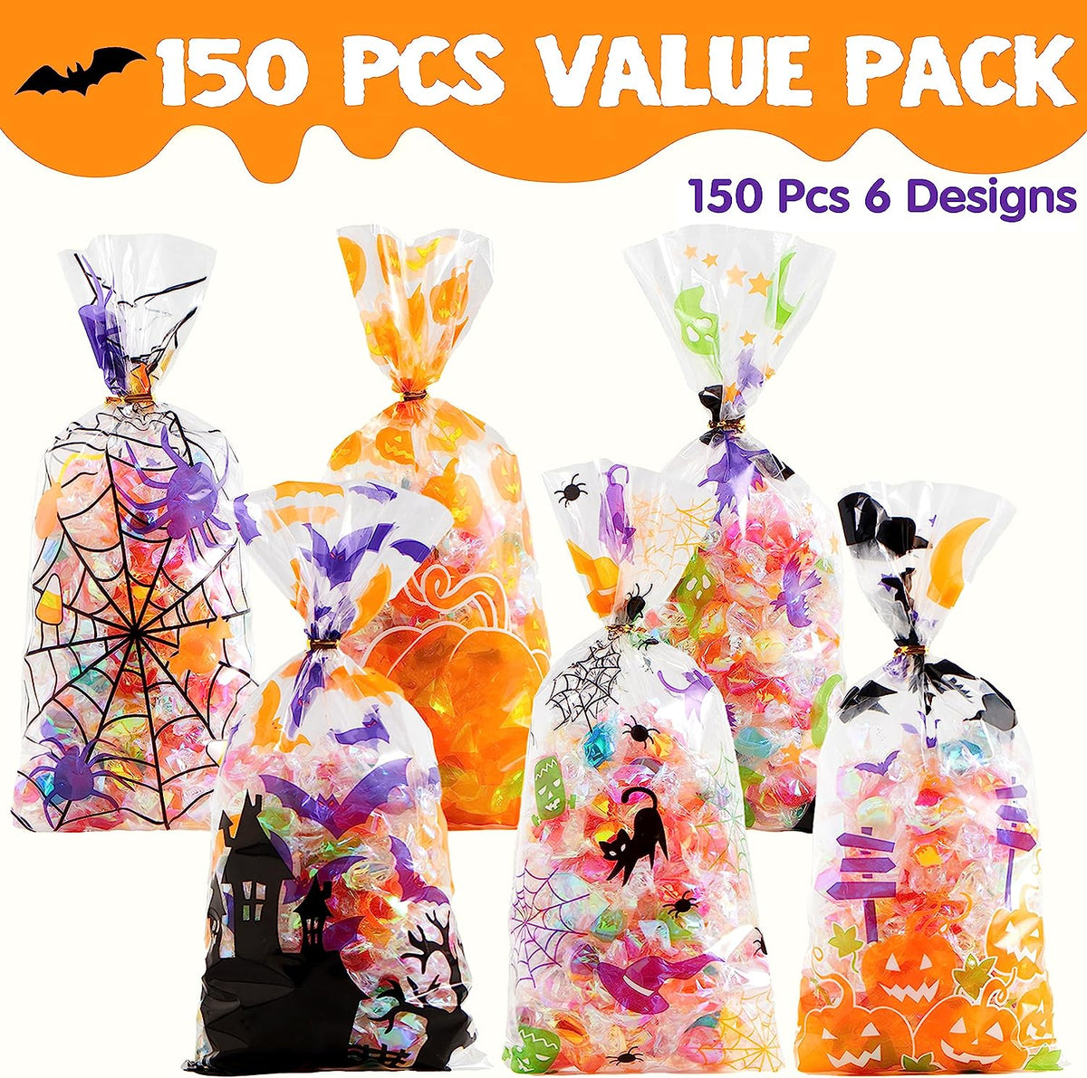 Halloween Cellophane Rectangle Treat Bags, 150 Pcs – Ventayo