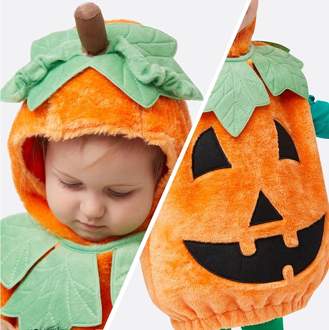 Baby Pumpkin Costume with Green Leaves - Toddler Halloween Outfit – Ventayo