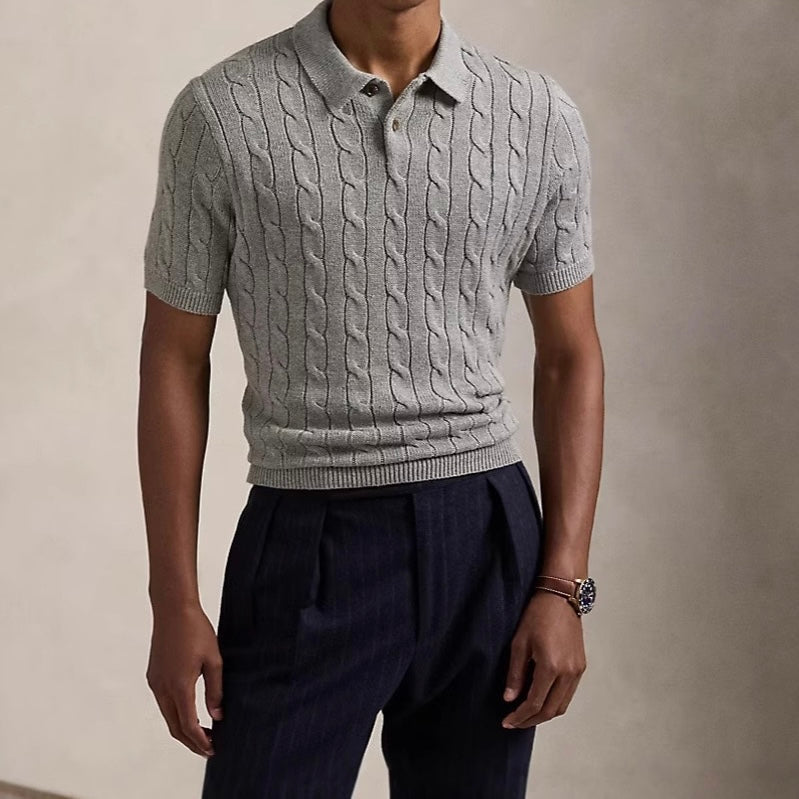 FLORENCE Cable Knit Polo – Men’s 100% Cotton Short Sleeve Polo Shirt with Textured Knit Design