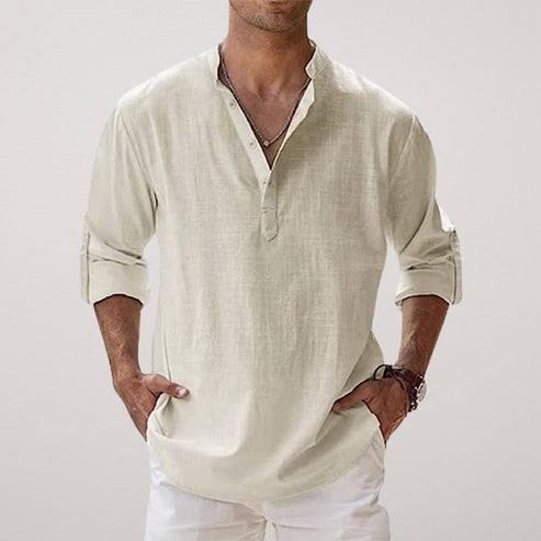 CAPRI Men’s Linen Summer Shirt – Breathable 100% Linen with Rolled-Up Sleeves