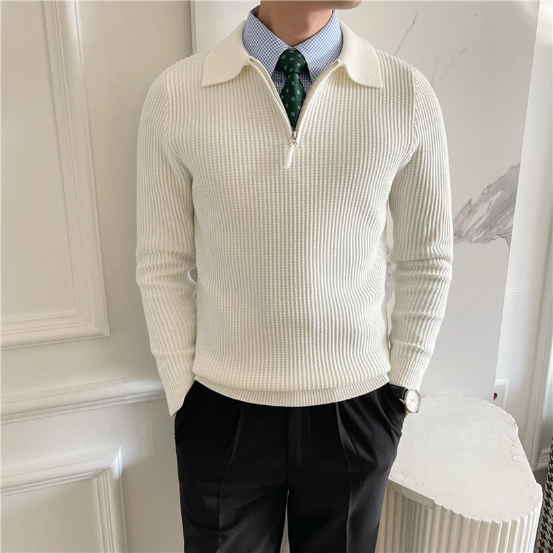 GONGJU Gebreide Trui met Rits – Heren 100% Katoen Gebreide Half-Rits Pullover met Geribbelde Textuur