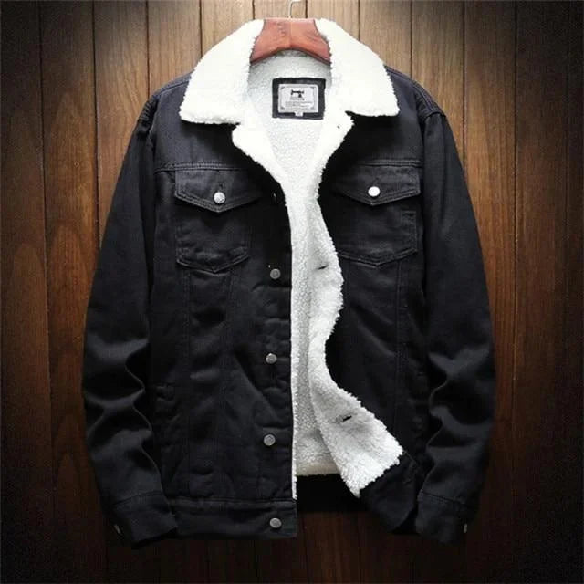 Herr Vinter Varm Denimjacka Kappa Fleece/Kowboj Jeansjacka