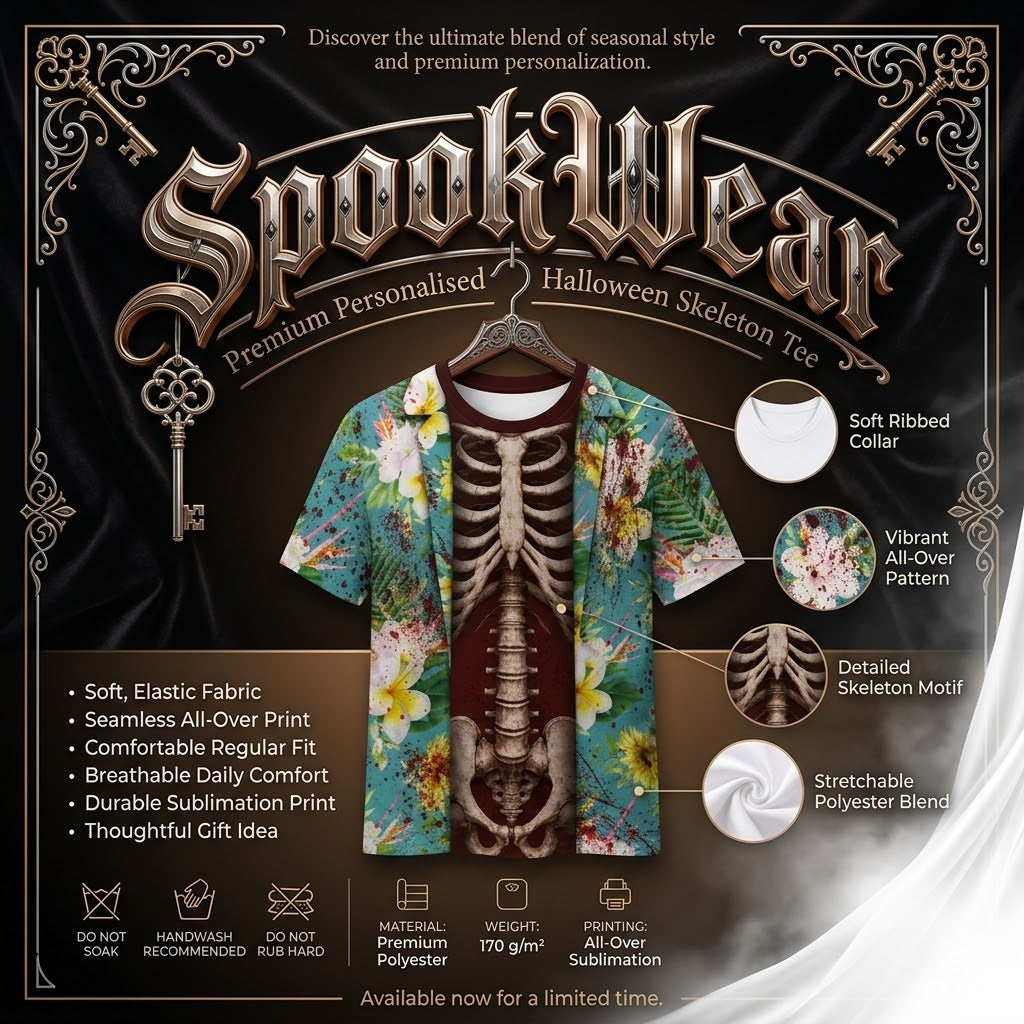 SpookWear – Premium Personalised Halloween Skeleton Tee