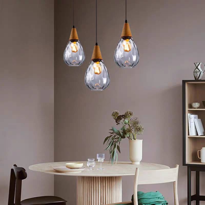 Lámpara colgante vintage en forma de lágrima, vidrio/madera