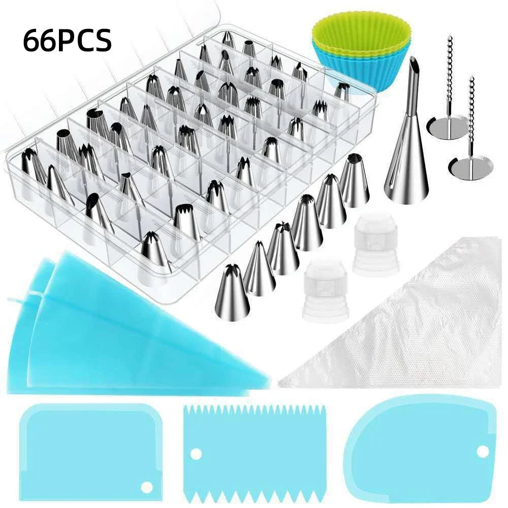 66/74-Piece Professional Cake Decorating Set – Stainless Steel Nozzles & Tools