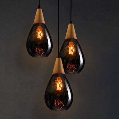Lámpara colgante vintage en forma de lágrima, vidrio/madera