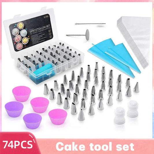 66/74-Piece Professional Cake Decorating Set – Stainless Steel Nozzles & Tools