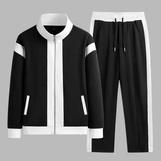 Black and white tracksuit on a gray background