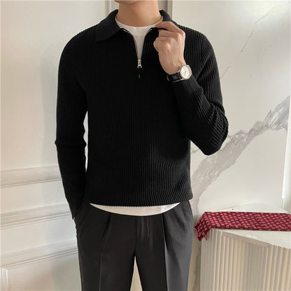 GONGJU Gebreide Trui met Rits – Heren 100% Katoen Gebreide Half-Rits Pullover met Geribbelde Textuur