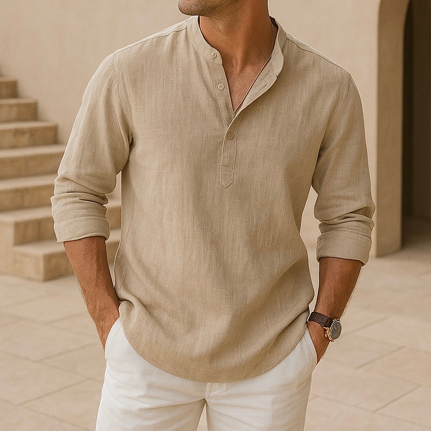 CAPRI Men’s Linen Summer Shirt – Breathable 100% Linen with Rolled-Up Sleeves