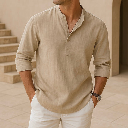 CAPRI Men’s Linen Summer Shirt – Breathable 100% Linen with Rolled-Up Sleeves