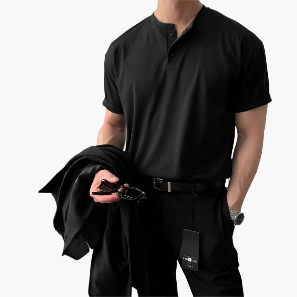 DAEGU Men’s Buttoned Collar T-Shirt – 100% Cotton, Tailored Fit & Short Sleeves