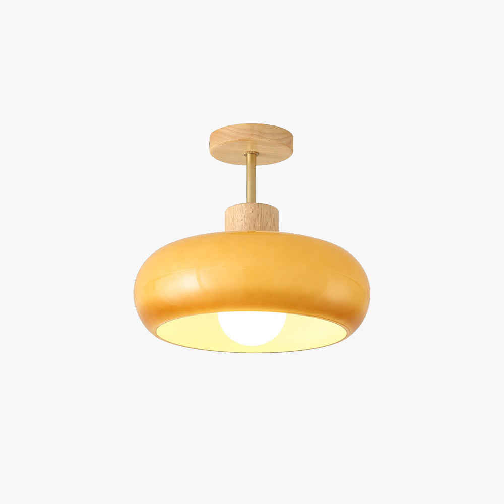Inbouw plafondlamp kap minimalistisch hout/glas wit/oranje