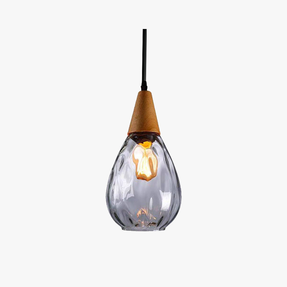 Lámpara colgante vintage en forma de lágrima, vidrio/madera