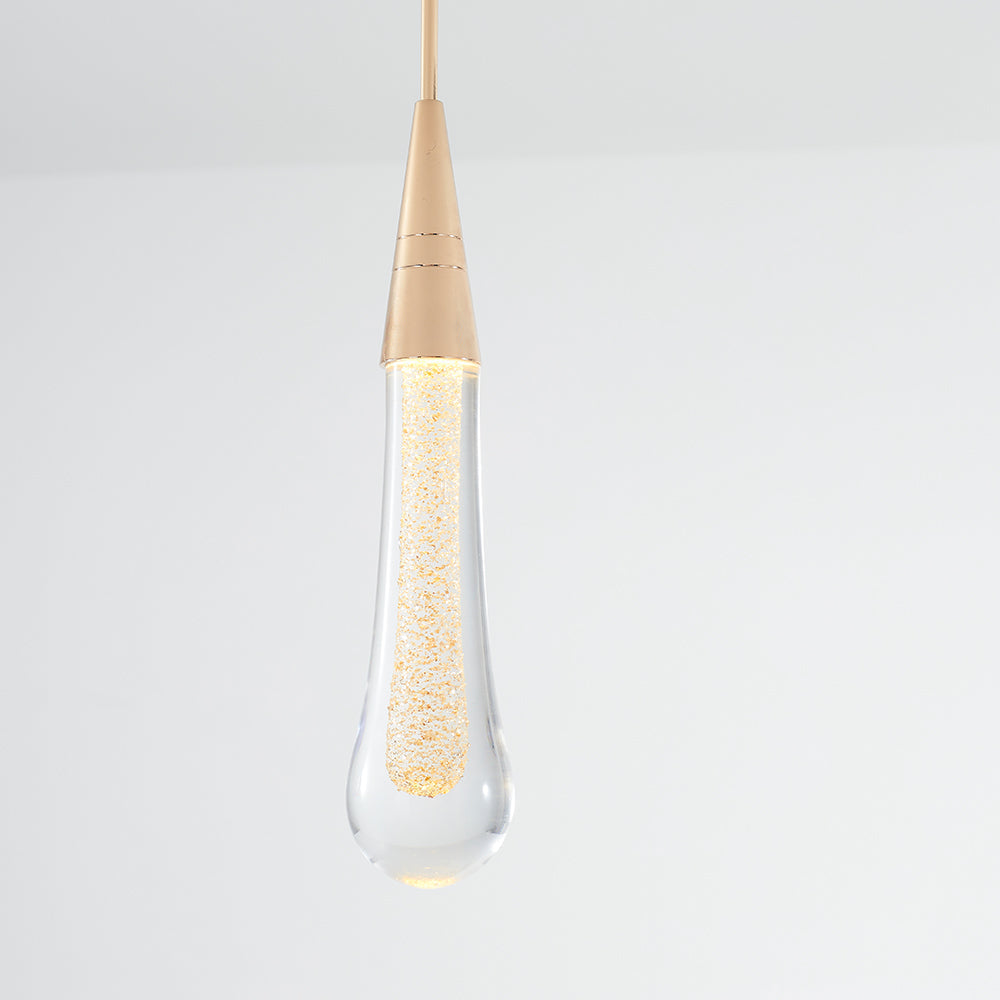 Lámpara colgante de lágrima dorada cristal metal dormitorio