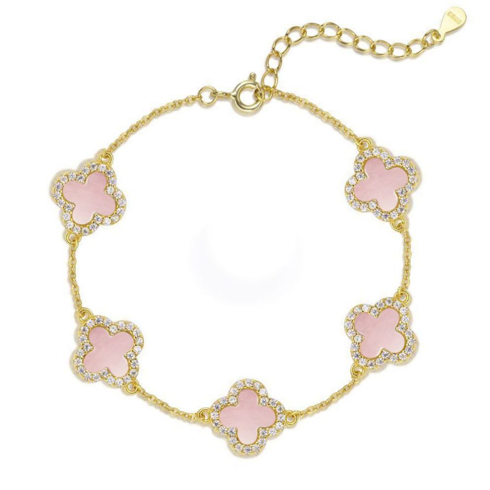 Premium Silber Eismatt Roségold Kleeblatt Armband