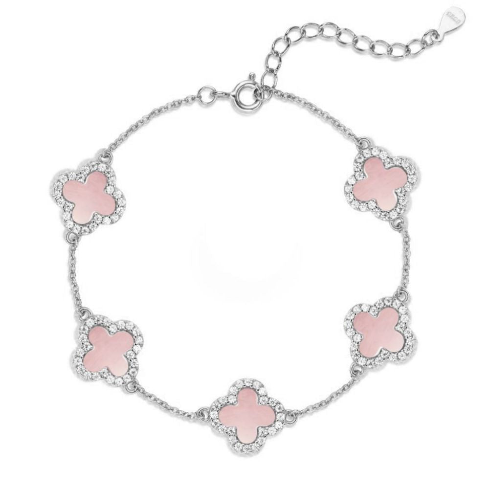 Premium Silber Eismatt Roségold Kleeblatt Armband