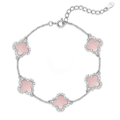 Premium Silber Eismatt Roségold Kleeblatt Armband