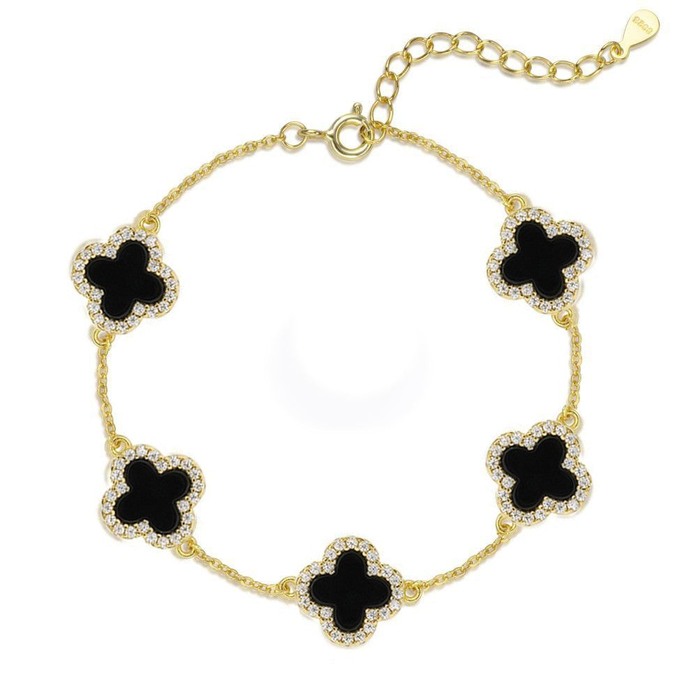 Premium Silber Eismatt Roségold Kleeblatt Armband