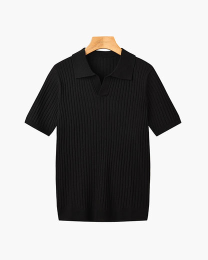 CHUNCHEON Casual Polo – Men’s Cotton-Blend V-Neck Polo Shirt with Ribbed Texture